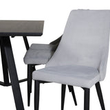 Jídelní stůl Marina - černá deska / černé nohy + jídelní židle Leone - černé nohy / světle šedý manšestr _6