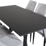 Jídelní stůl Marina - černá deska / černé nohy + jídelní židle Leone - černé nohy / světle šedý manšestr _6