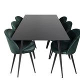 Jídelní stůl Silar - 180 cm - černý melamin / černé nohy + sametová jídelní židle - zelená / černá_6