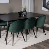 Jídelní stůl Silar - 180 cm - černý melamin / černé nohy + sametová jídelní židle - zelená / černá_6