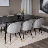 Jídelní stůl Silar - 180 cm - černý melamin / černé nohy + sametová jídelní židle mosaz - světle šedá / černá_6
