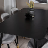 Jídelní stůl Silar - 180 cm - černý melamin / černé nohy + sametová jídelní židle mosaz - světle šedá / černá_6