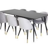 Jídelní stůl Silar - 180 cm - černý melamin / černé nohy + sametová jídelní židle mosaz - světle šedá / černá_6