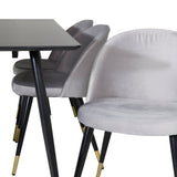 Jídelní stůl Silar - 180 cm - černý melamin / černé nohy + sametová jídelní židle mosaz - světle šedá / černá_6