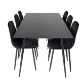 Jídelní stůl Silar - 180 cm - Černý melamin / Černé nohy+Jídelní židle Polar Diamond - Černé nohy - Black Velvet_6
