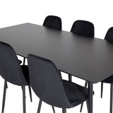 Jídelní stůl Silar - 180 cm - Černý melamin / Černé nohy+Jídelní židle Polar Diamond - Černé nohy - Black Velvet_6