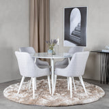 Plaza Kulatý stůl 100 cm - Bílá deska / Bílé nohy+Plaza Jídelní židle - Bílé nohy - Světle šedá Fabric_4