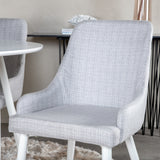 Plaza Kulatý stůl 100 cm - Bílá deska / Bílé nohy+Plaza Jídelní židle - Bílé nohy - Světle šedá Fabric_4