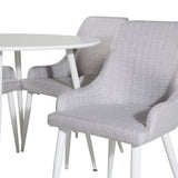 Plaza Kulatý stůl 100 cm - Bílá deska / Bílé nohy+Plaza Jídelní židle - Bílé nohy - Světle šedá Fabric_4