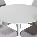 Plaza Kulatý stůl 100 cm - Bílá deska / Bílé nohy+Plaza Jídelní židle - Bílé nohy - Světle šedá Fabric_4