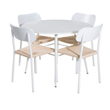 Kulatý stůl Plaza 100 cm - Bílá deska / Bílé nohy + Jídelní židle Polly - Bílá / Přírodní _4