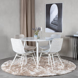 Plaza Kulatý stůl 100 cm - Bílá deska / Bílé nohy+Cirebon Jídelní židle - White Wash_4