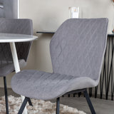 Kulatý stůl Plaza 100 cm - Bílá deska / Bílé nohy+jídelní židle Gemma - Černé nohy - Šedá látka_4