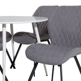 Kulatý stůl Plaza 100 cm - Bílá deska / Bílé nohy+jídelní židle Gemma - Černé nohy - Šedá látka_4