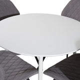 Kulatý stůl Plaza 100 cm - Bílá deska / Bílé nohy+jídelní židle Gemma - Černé nohy - Šedá látka_4