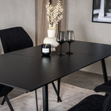 Prodlužovací stůl Silar – černý melamin/černé nohy+jídelní židle Gemma – černé nohy – černá látka_4