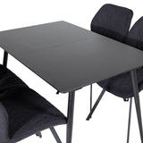 Prodlužovací stůl Silar – černý melamin/černé nohy+jídelní židle Gemma – černé nohy – černá látka_4