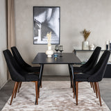 Prodlužovací stůl Silar - černý melamin / černé nohy+jídelní židle Leone - nohy z ořechového dřeva - černá látka_4