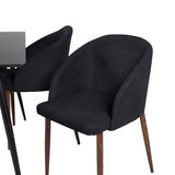 Prodlužovací stůl Silar – černý melamin/černé nohy+oblouková jídelní židle – ořechové nohy – černá látka_4