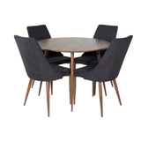 Plaza Kulatý stůl 100 cm - Ořechová deska - Ořechové nohy+Jídelní židle Leon - Ořechové nohy - Černá Fabric_4