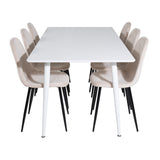 Jídelní stůl Polar 180 cm - Bílá deska / Bílé nohy+Jídelní židle Polar- Černé nohy / Béžový samet (ersätter 19902-880)_6