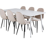 Jídelní stůl Polar 180 cm - Bílá deska / Bílé nohy+Jídelní židle Polar- Černé nohy / Béžový samet (ersätter 19902-880)_6