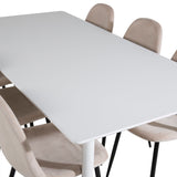 Jídelní stůl Polar 180 cm - Bílá deska / Bílé nohy+Jídelní židle Polar- Černé nohy / Béžový samet (ersätter 19902-880)_6