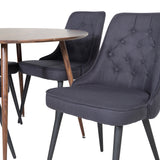 Plaza Kulatý stůl 100 cm - Ořechová deska - Ořechové nohy+Jídelní židle Velvet Deluxe - Černé nohy - Černá Fabric_4