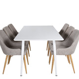 Polar Jídelní stůl 180 cm - Bílá deska / Bílé nohy +Plaza - Jídelní židle - Dub/Světle šedá _6