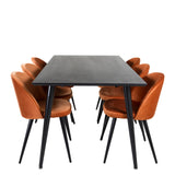 Jídelní stůl Dipp - 180*90cm - Černá dýha / celé černé nohy + Sametová jídelní židle - Oranžová / Černá_6