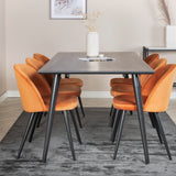 Jídelní stůl Dipp - 180*90cm - Černá dýha / celé černé nohy + Sametová jídelní židle - Oranžová / Černá_6
