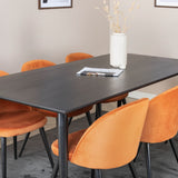 Jídelní stůl Dipp - 180*90cm - Černá dýha / celé černé nohy + Sametová jídelní židle - Oranžová / Černá_6