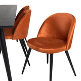 Jídelní stůl Dipp - 180*90cm - Černá dýha / celé černé nohy + Sametová jídelní židle - Oranžová / Černá_6