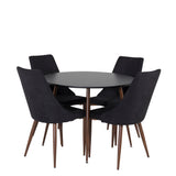 Kulatý stůl Plaza 100 cm - Černá deska - Ořechové nohy+Jídelní židle Leone - Ořechové nohy - Černá Fabric_4
