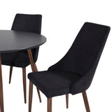 Kulatý stůl Plaza 100 cm - Černá deska - Ořechové nohy+Jídelní židle Leone - Ořechové nohy - Černá Fabric_4