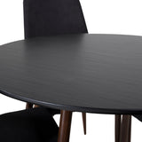 Kulatý stůl Plaza 100 cm - Černá deska - Ořechové nohy+Jídelní židle Leone - Ořechové nohy - Černá Fabric_4