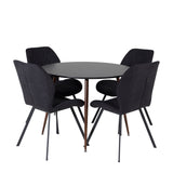 Kulatý stůl Plaza 100 cm - Černá deska - Ořechové nohy+Jídelní židle Gemma - Černé nohy - Černá Fabric_4