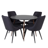 Kulatý stůl Plaza 100 cm - Černá deska - Ořechové nohy+Velvet Deluxe Jídelní židle - Černé nohy - Černá Fabric_4