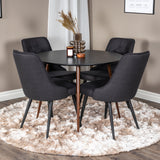 Kulatý stůl Plaza 100 cm - Černá deska - Ořechové nohy+Velvet Deluxe Jídelní židle - Černé nohy - Černá Fabric_4