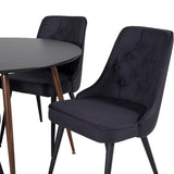 Kulatý stůl Plaza 100 cm - Černá deska - Ořechové nohy+Velvet Deluxe Jídelní židle - Černé nohy - Černá Fabric_4