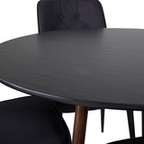 Kulatý stůl Plaza 100 cm - Černá deska - Ořechové nohy+Velvet Deluxe Jídelní židle - Černé nohy - Černá Fabric_4