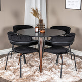 Plaza Kulatý stůl 100 cm - Černá deska - Ořechové nohy+Šípové křeslo - Černé nohy - Black Velvet_4