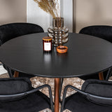 Plaza Kulatý stůl 100 cm - Černá deska - Ořechové nohy+Šípové křeslo - Černé nohy - Black Velvet_4