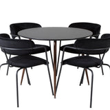 Plaza Kulatý stůl 100 cm - Černá deska - Ořechové nohy+Šípové křeslo - Černé nohy - Black Velvet_4