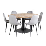 Kruhový stůl Cirebon - 140 cm - Přírodní / Černá+Polar Diamond Jídelní židle - Černé nohy - Šedá Velvet_6