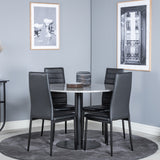 Jídelní stůl Razzia ø106 cm - Šedá / Černá + Slim jídelní židle s vysokým opěradlem - Černé nohy - Černá PU_4