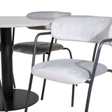 Jídelní stůl Razzia ø106 cm - Šedá / Černá + Slim jídelní židle s vysokým opěradlem - Černé nohy - Černá PU_4