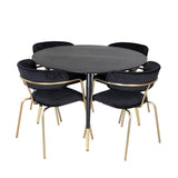 Jídelní stůl Dipp - 115 cm - Černá / Černá mosaz + křeslo Arrow - Mosazné nohy - Black Velvet_4
