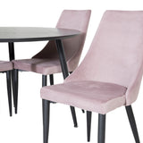 Jídelní stůl Dipp - 115 cm - Černá dýha / Celé černé nohy + Jídelní židle Leone - Černé nohy / Dusty PinkCorduroy _4