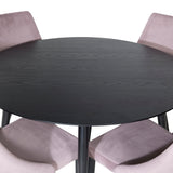 Jídelní stůl Dipp - 115 cm - Černá dýha / Celé černé nohy + Jídelní židle Leone - Černé nohy / Dusty PinkCorduroy _4